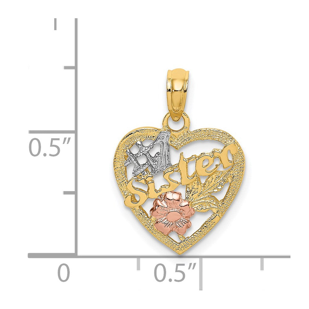 Million Charms 14K Tri-Color #1 Sister In Heart With Flowers Charm