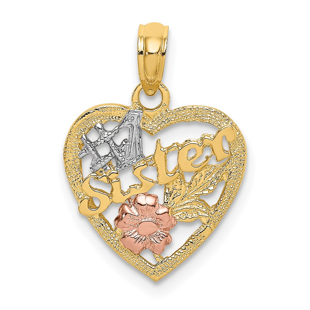 Million Charms 14K Tri-Color #1 Sister In Heart With Flowers Charm