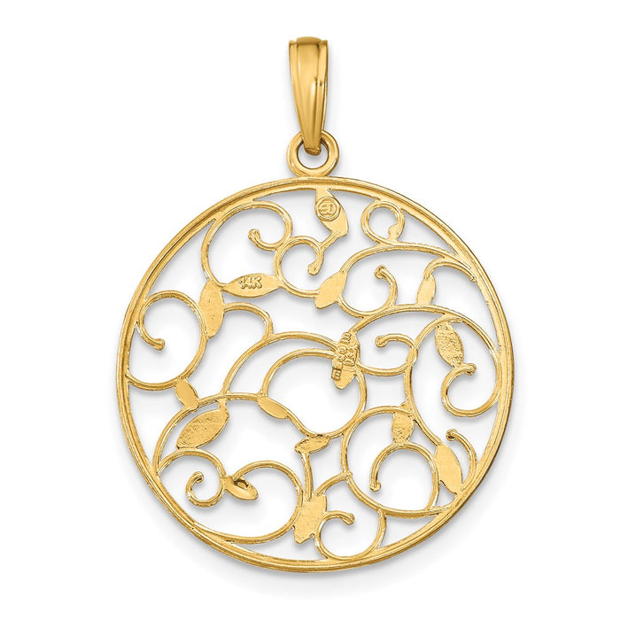 Million Charms 14K Yellow Gold Themed With Rhodium-Plated Floral Medallion Pendant Charm