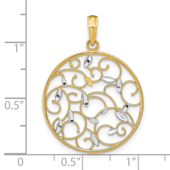 Million Charms 14K Yellow Gold Themed With Rhodium-Plated Floral Medallion Pendant Charm