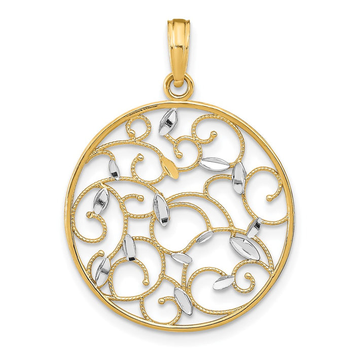 Million Charms 14K Yellow Gold Themed With Rhodium-Plated Floral Medallion Pendant Charm