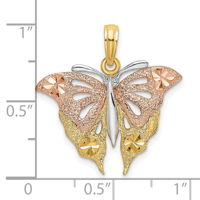 Million Charms 14K Two-Tone & White Rhodium-plated Diamond-Cut Butterfly Charm