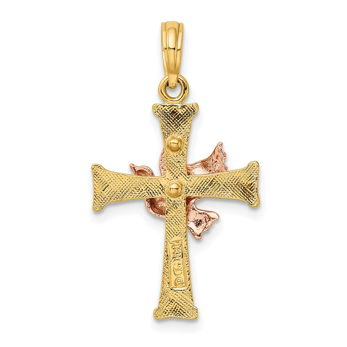 Million Charms 14K Two-Tone Textured Finish Relgious Cross With Dove Charm