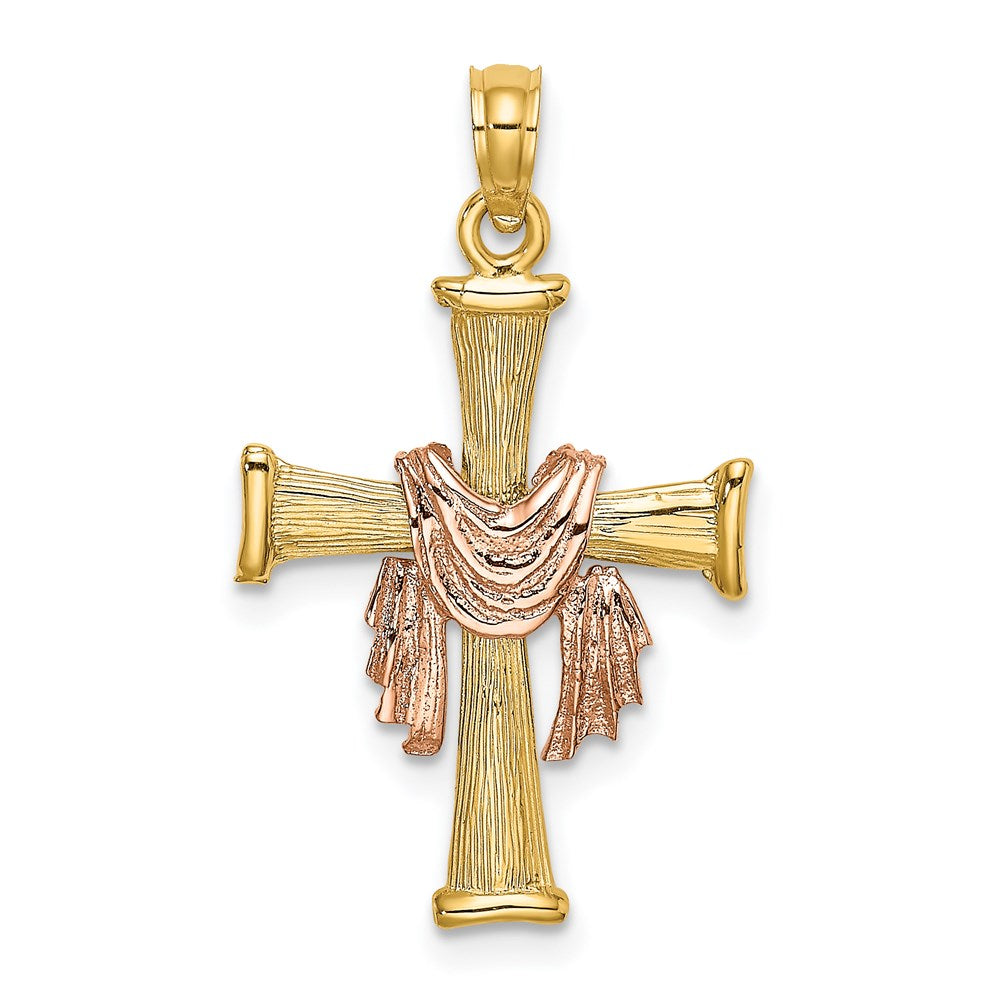 Million Charms 14L Two-Tone Textured Finish Relgious Cross With Drape Charm