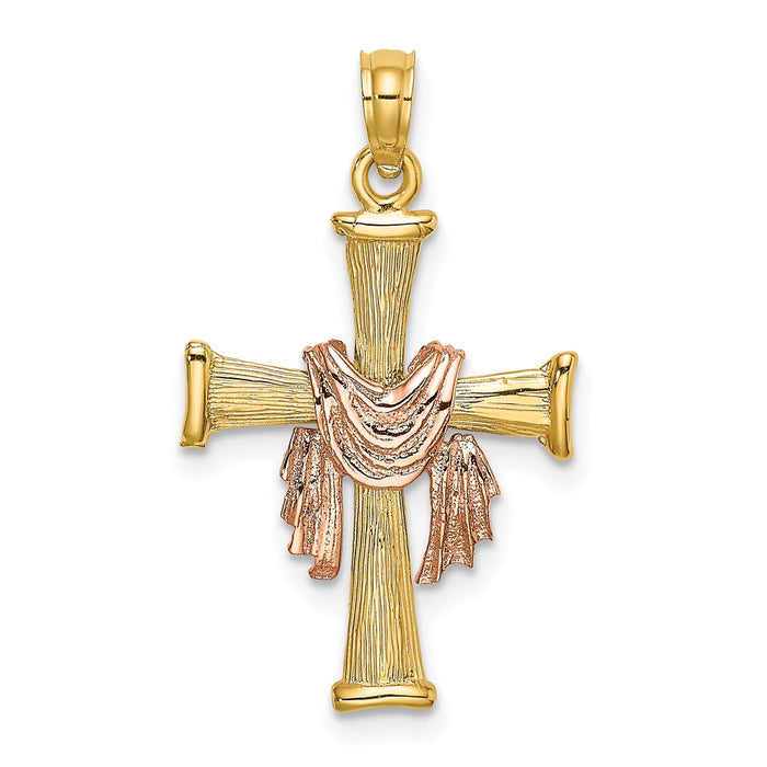 Million Charms 14L Two-Tone Textured Finish Relgious Cross With Drape Charm