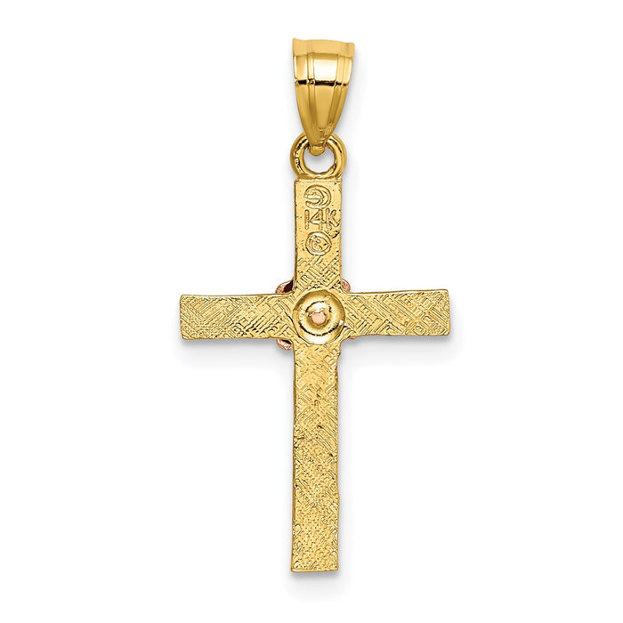 Million Charms 14K Two-Tone Textured Relgious Cross With Flower Charm