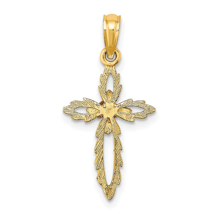 Million Charms 14K Two-Tone Relgious Cross With Cut-Out Flower Charm