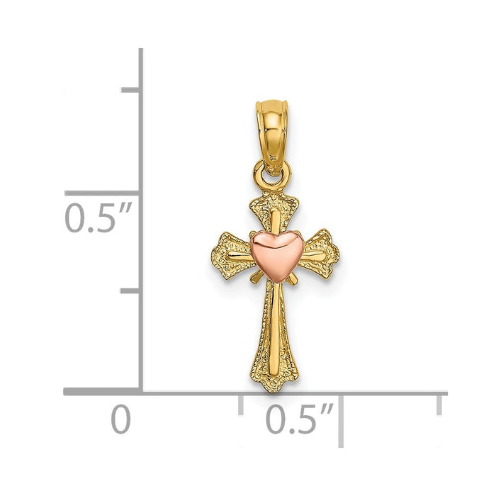 Million Charms 14K Two-Tone Relgious Cross With Heart Charm