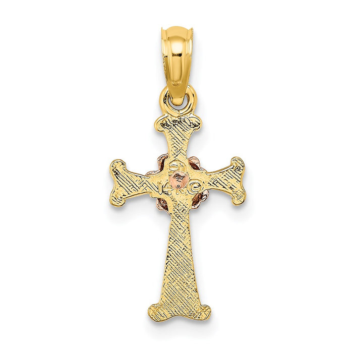 Million Charms 14K Two-Tone Relgious Cross With Flower Charm