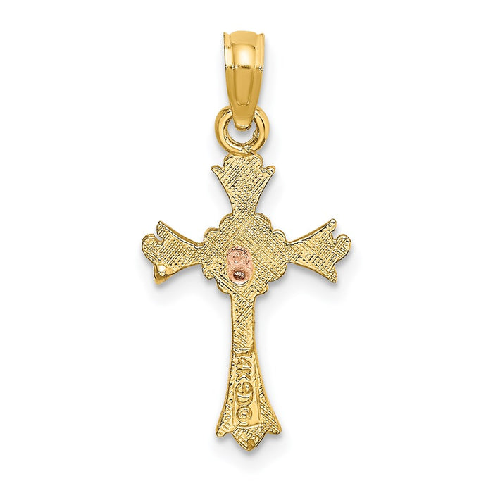 Million Charms 14K Two-Tone Relgious Cross With Flower Charm