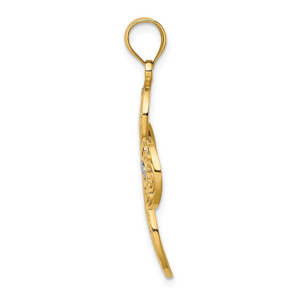 Million Charms 14K Yellow Gold Themed With Rhodium-Plated Diamond-Cut & Cut Out Filigree Relgious Cross Charm