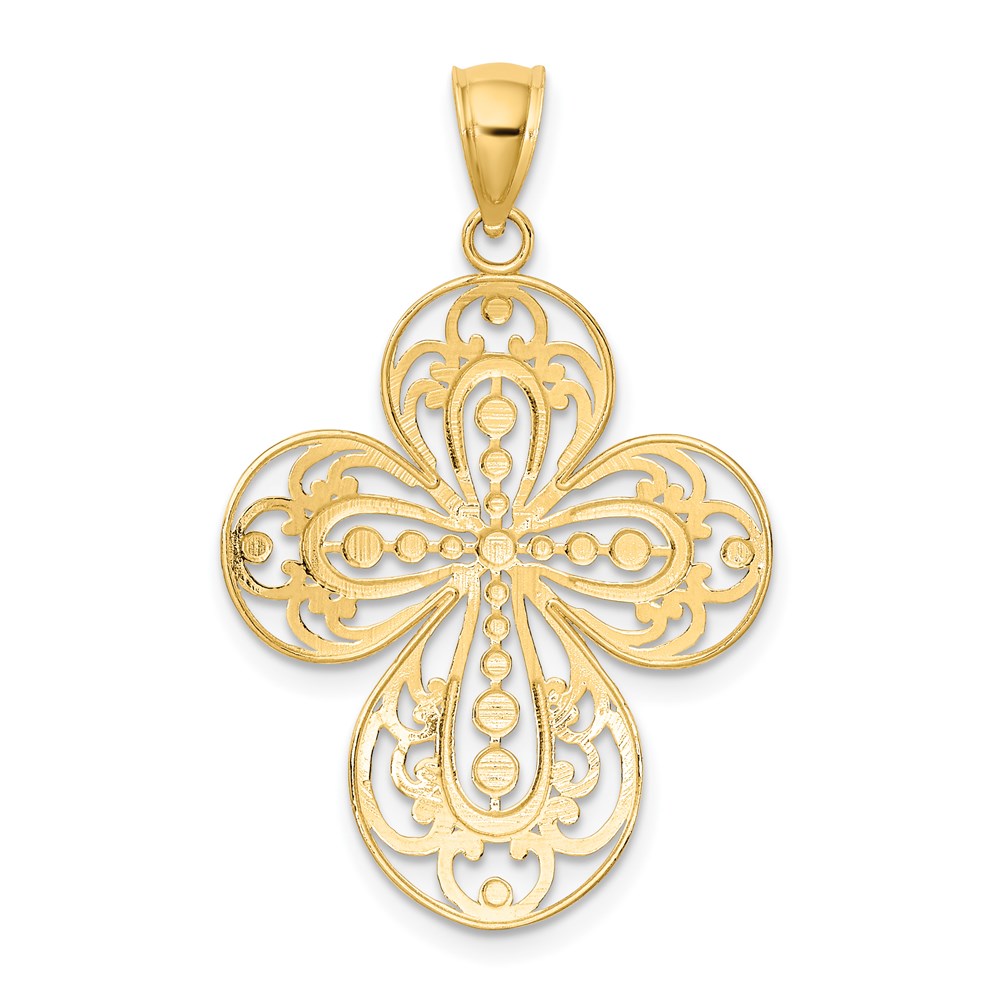 Million Charms 14K Yellow Gold Themed With Rhodium-Plated Diamond-Cut & Cut Out Filigree Relgious Cross Charm