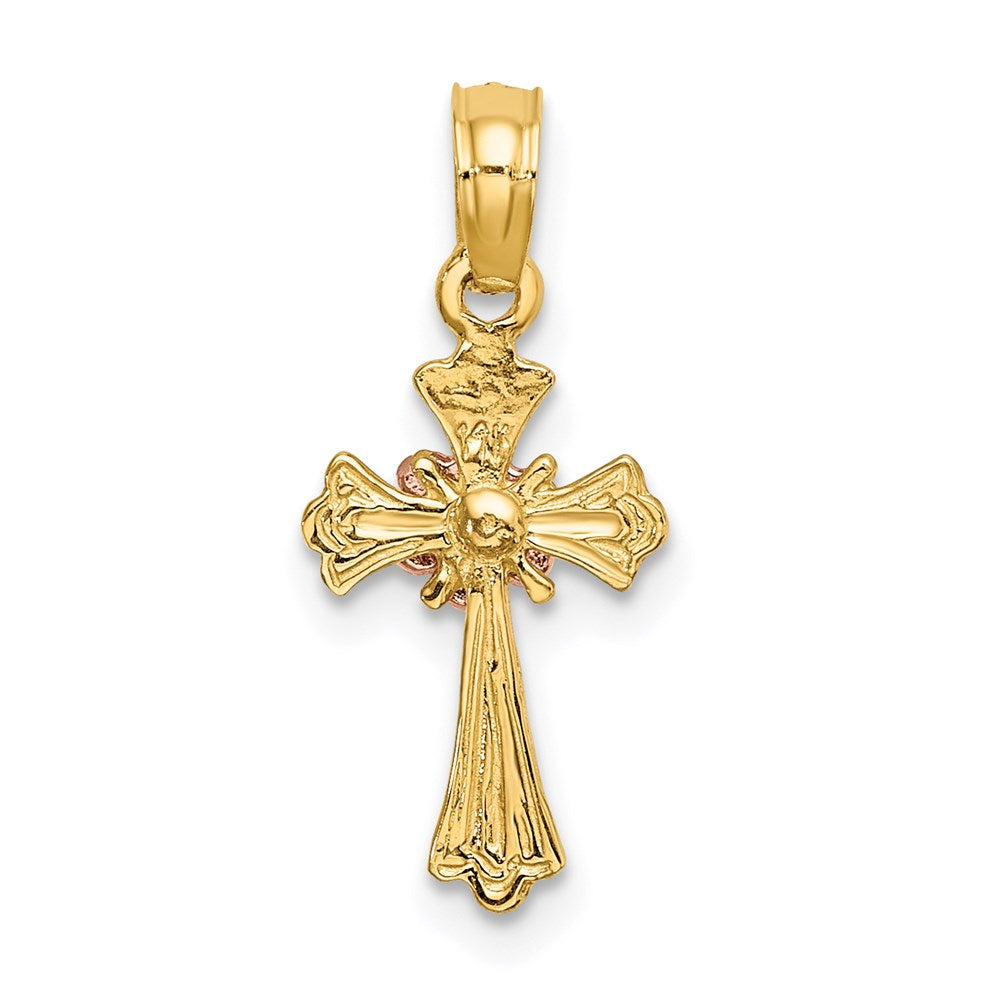 Million Charms 14K Two-Tone Relgious Cross With Flower Charm