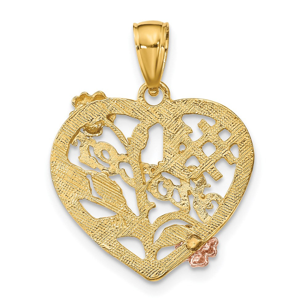 Million Charms 14K Tri-Color #1 Sister On Heart With Flowers Charm