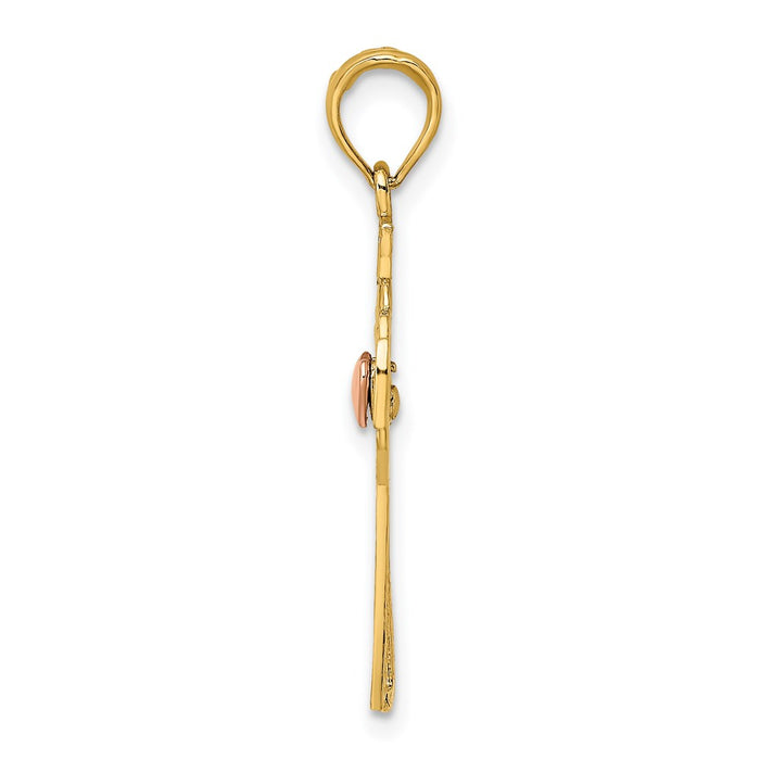 Million Charms 14K Two-Tone Relgious Cross With Claddagh & Heart Charm