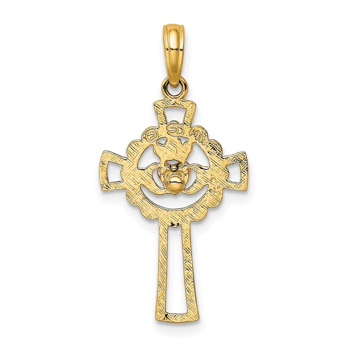 Million Charms 14K Two-Tone Relgious Cross With Claddagh & Heart Charm