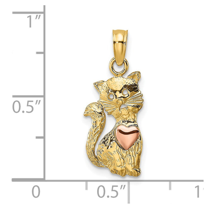 Million Charms 14K Two-Tone Cat With Heart Charm