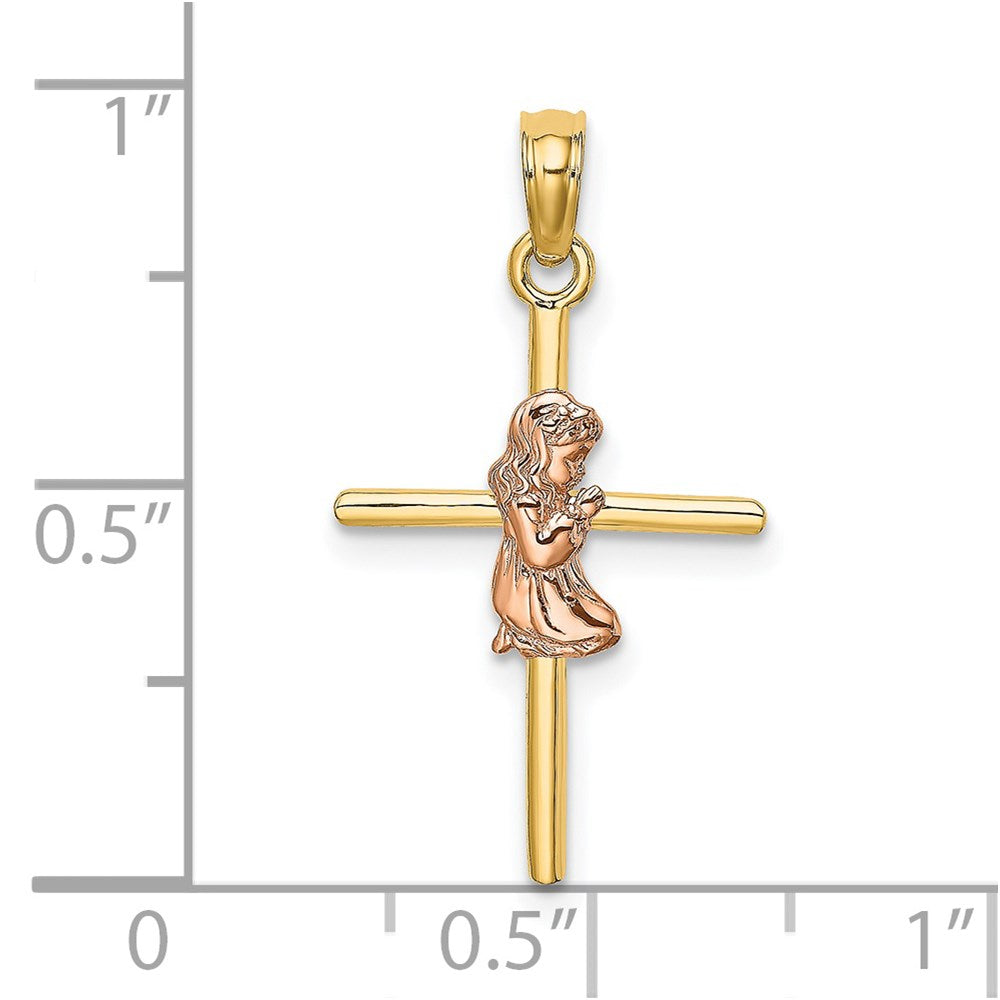 Million Charms 14K Two-Tone & 2-D Girl On Relgious Cross Charm
