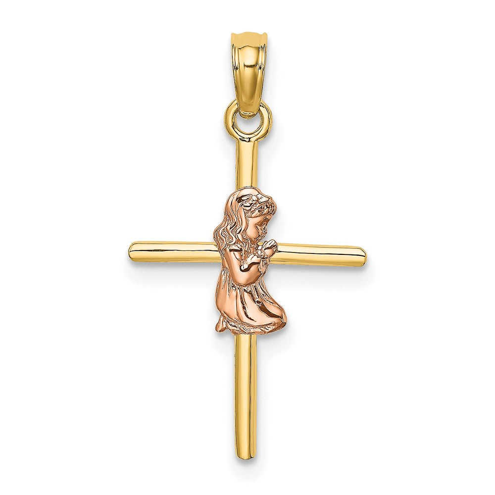 Million Charms 14K Two-Tone & 2-D Girl On Relgious Cross Charm