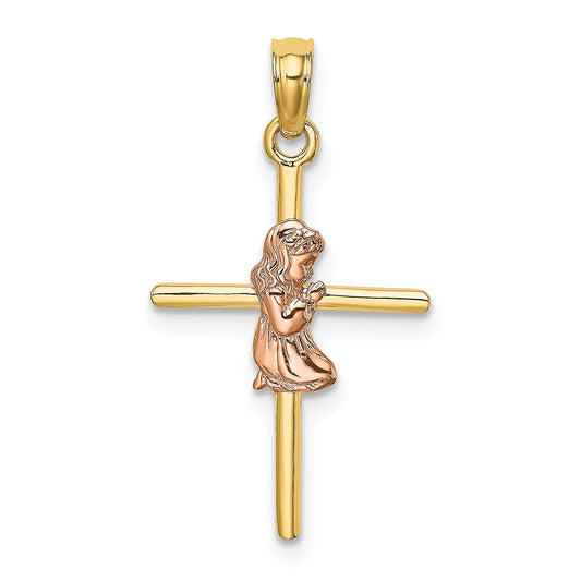 Million Charms 14K Two-Tone & 2-D Girl On Relgious Cross Charm