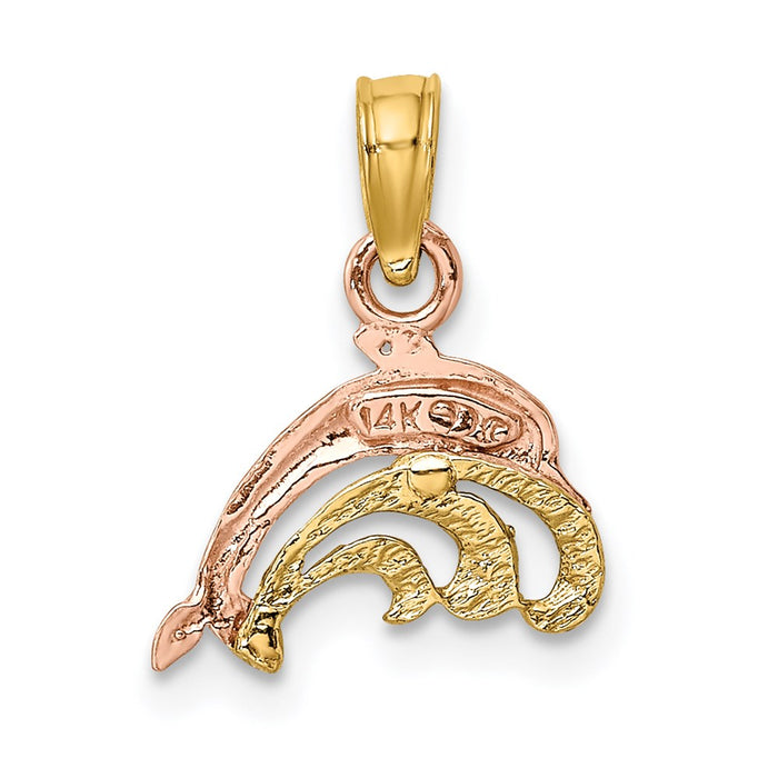Million Charms 14K Two-Tone With White Rhodium-plated Dolphin & Wave Charm