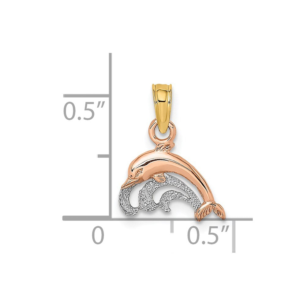 Million Charms 14K Two-Tone With White Rhodium-plated Dolphin & Wave Charm