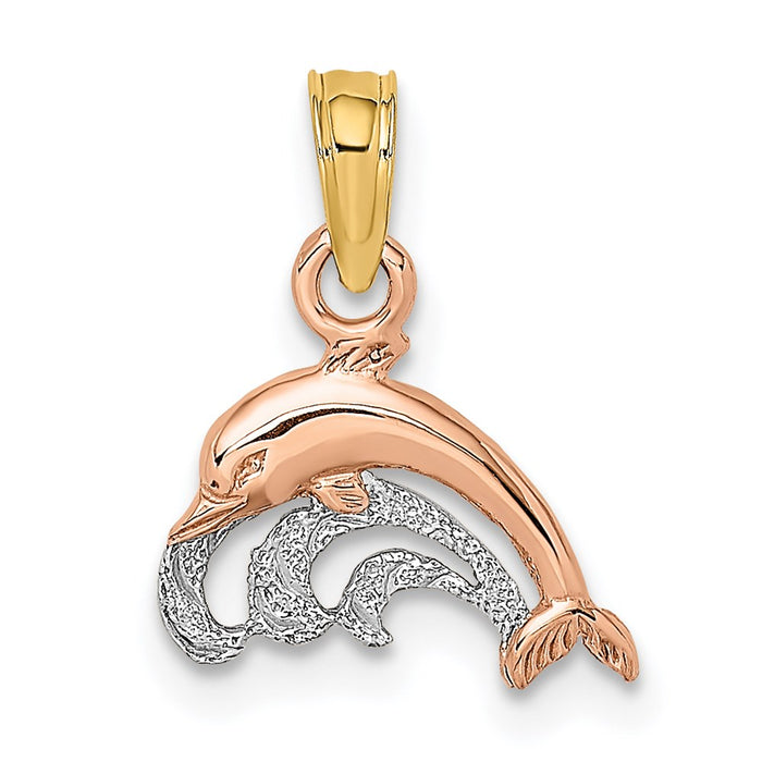 Million Charms 14K Two-Tone With White Rhodium-plated Dolphin & Wave Charm