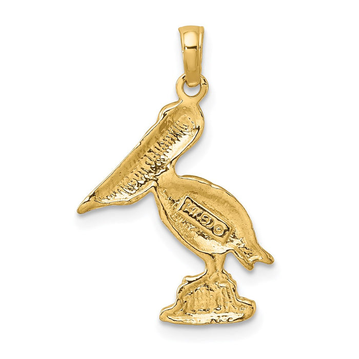 Million Charms 14K With Rhodium-Plated 2-D Standing Pelican Charm