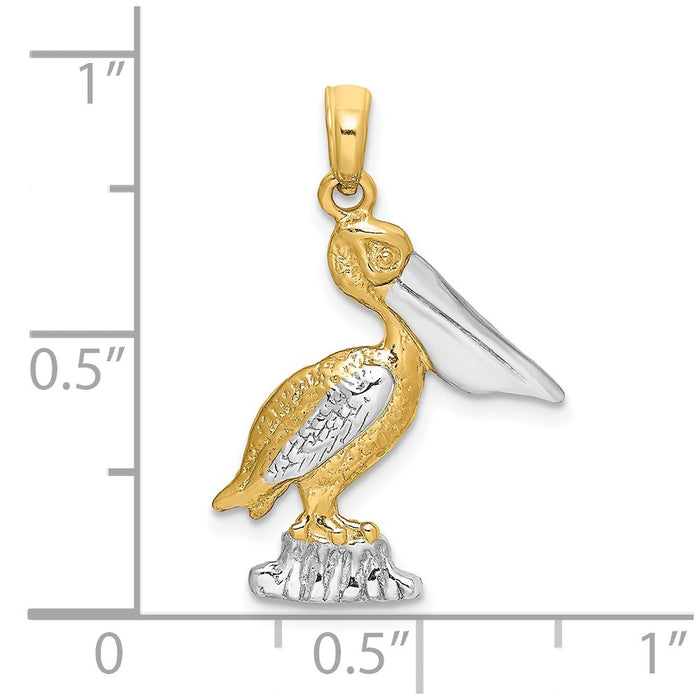 Million Charms 14K With Rhodium-Plated 2-D Standing Pelican Charm