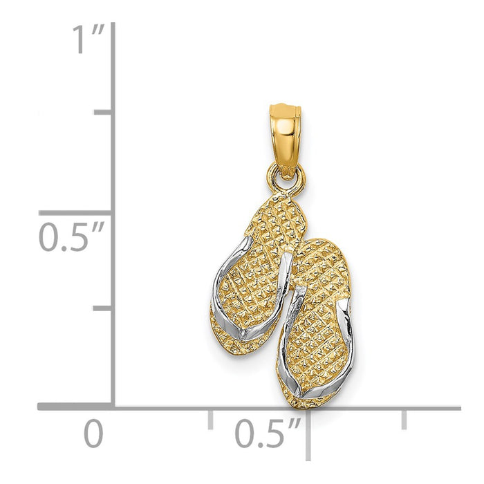 Million Charms 14K Yellow Gold Themed With Rhodium-plated Sanibel Island Double Flip Fop Charm