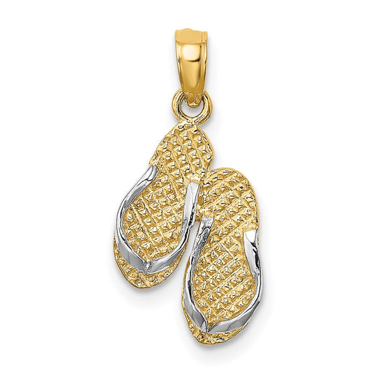 Million Charms 14K Yellow Gold Themed With Rhodium-plated Sanibel Island Double Flip Fop Charm