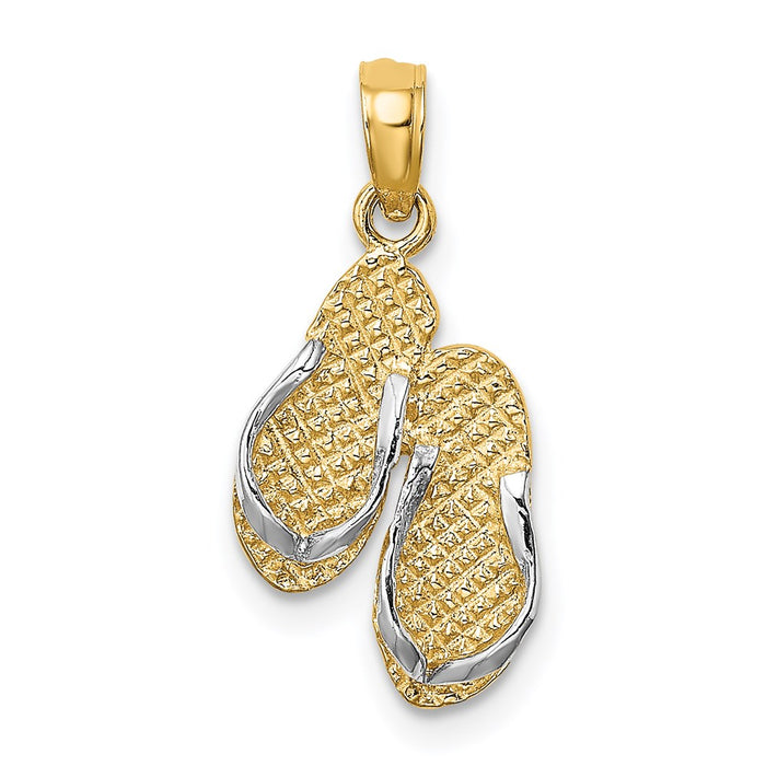 Million Charms 14K Yellow Gold Themed With Rhodium-plated Sanibel Island Double Flip Fop Charm