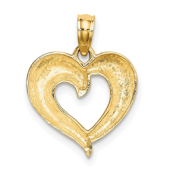 Million Charms 14K Yellow Gold Themed With Rhodium-Plated Polished & Textured Heart Charm