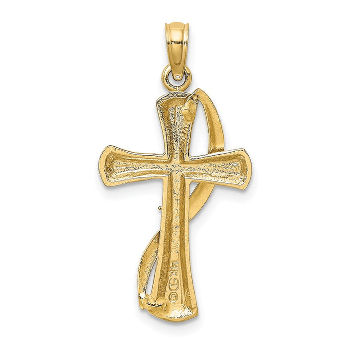 Million Charms 14K Yellow Gold Themed With Rhodium-Plated Drape Over Relgious Cross Charm