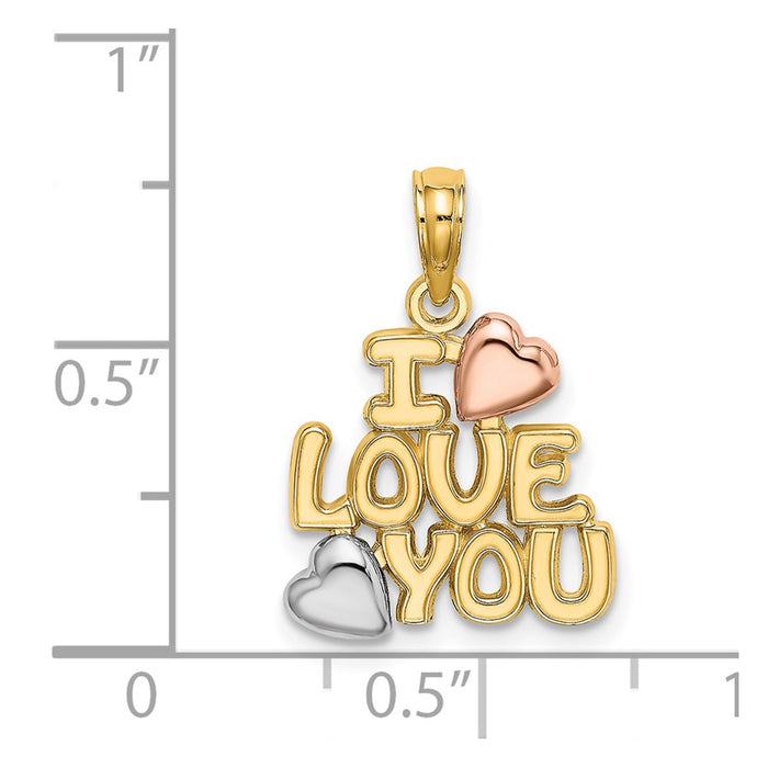 Million Charms 14K Yellow & Rose Gold Themed With Rhodium-plated I Love You With Hearts Charm