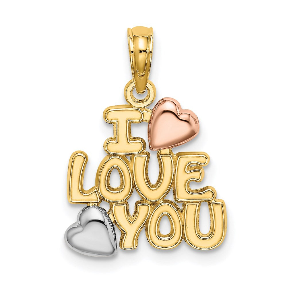 Million Charms 14K Yellow & Rose Gold Themed With Rhodium-plated I Love You With Hearts Charm