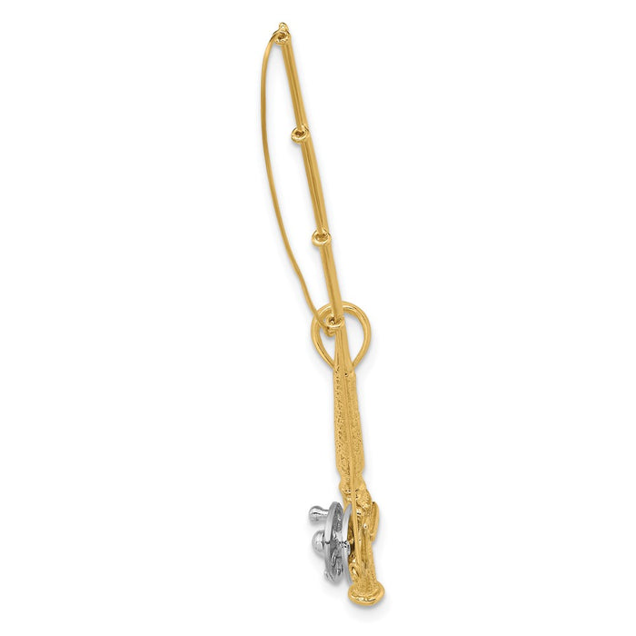 Million Charms 14K Yellow Gold Themed With Rhodium-Plated 3-D Fly Rod Fishing Pole Charm