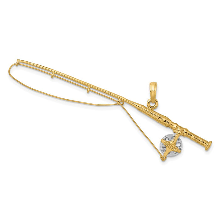 Million Charms 14K Yellow Gold Themed With Rhodium-Plated 3-D Fly Rod Fishing Pole Charm