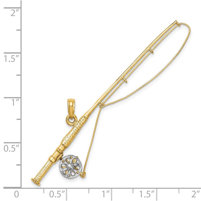 Million Charms 14K Yellow Gold Themed With Rhodium-Plated 3-D Fly Rod Fishing Pole Charm