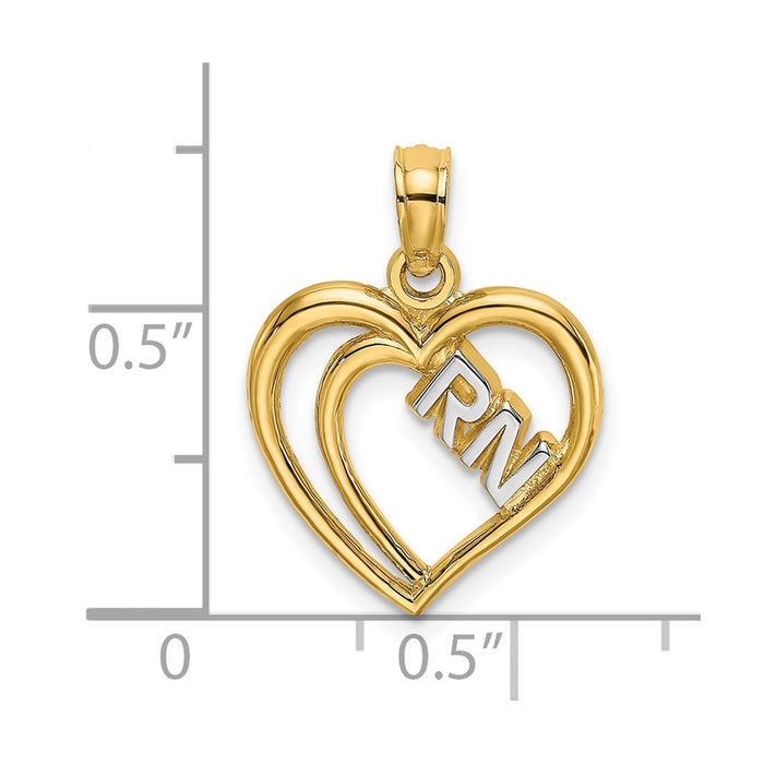 Million Charms 14K Yellow Gold Themed With Rhodium-Plated RN (Registered Nurse) Inside Double Hearts Charm