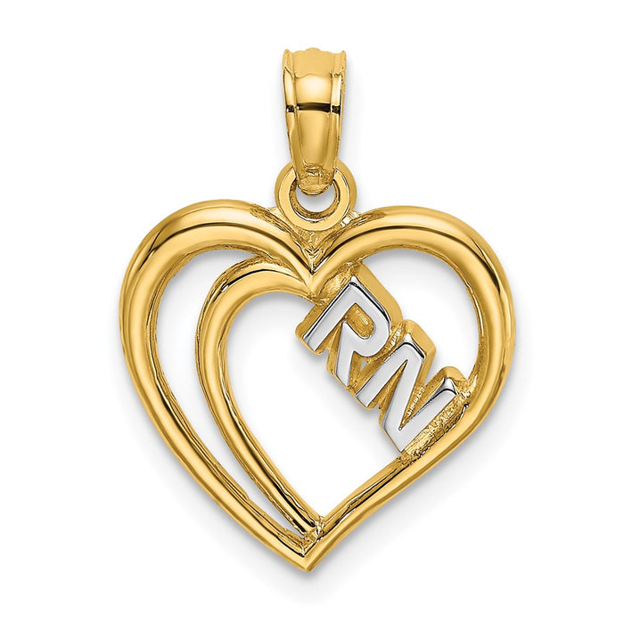 Million Charms 14K Yellow Gold Themed With Rhodium-Plated RN (Registered Nurse) Inside Double Hearts Charm