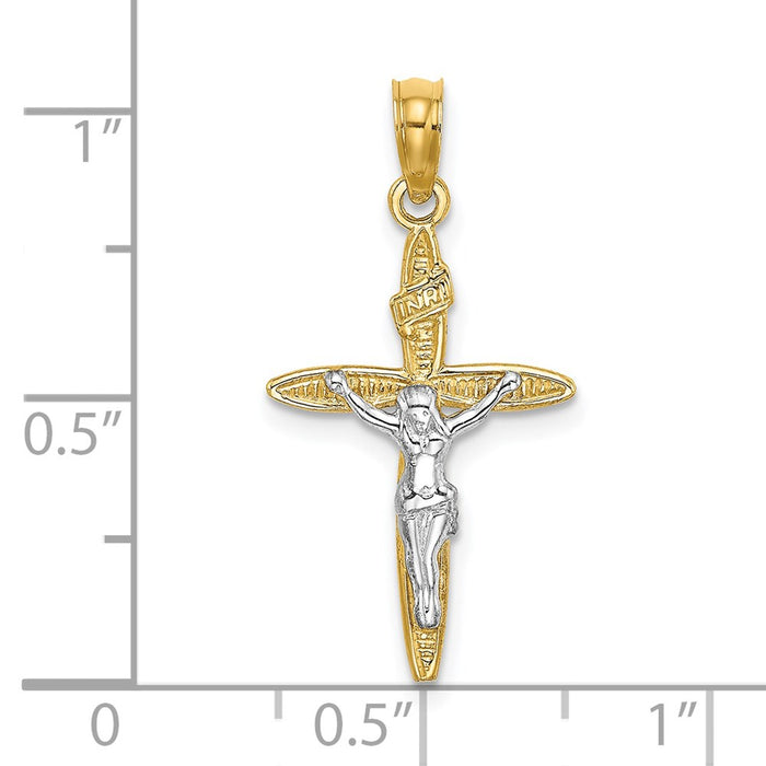 Million Charms 14K With Rhodium-Plated Inri Relgious Crucifix Charm