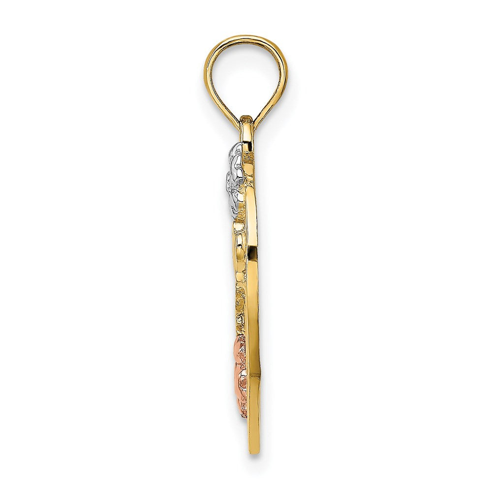 Million Charms 14K Yellow & Rose Gold Themed With Rhodium-Plated #1 Mom Heart With Flower Charm