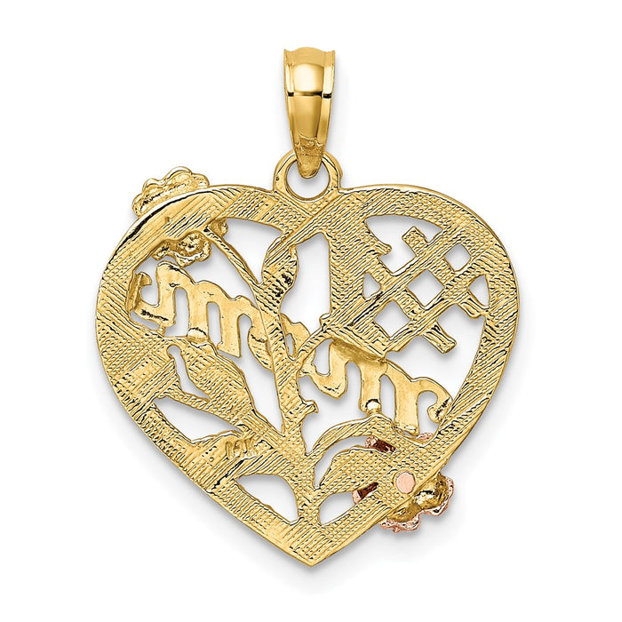 Million Charms 14K Yellow & Rose Gold Themed With Rhodium-Plated #1 Mom Heart With Flower Charm