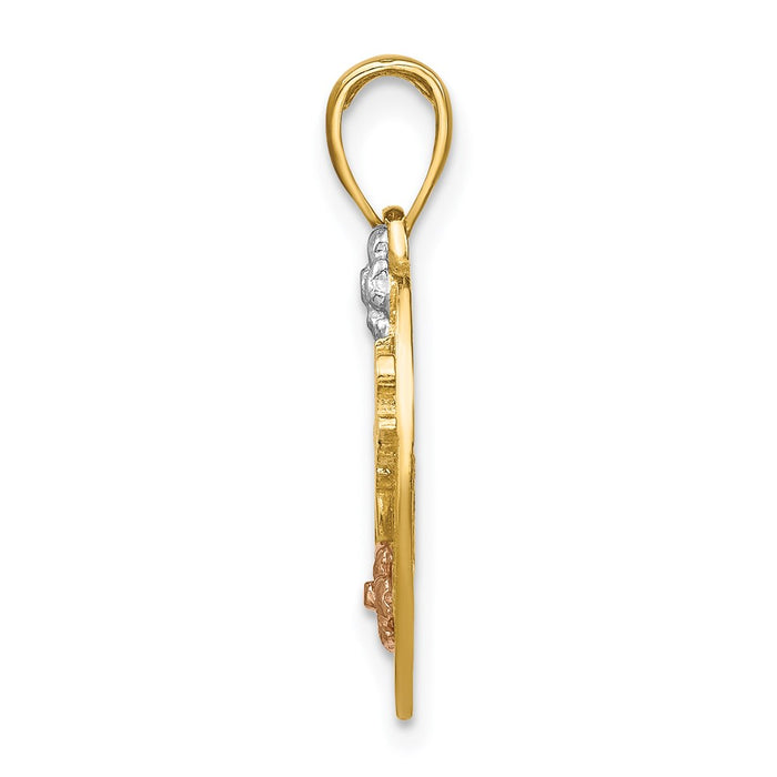 Million Charms 14K Two-Tone & White Rhodium-plated #1 Daughter On Heart With Flower Charm