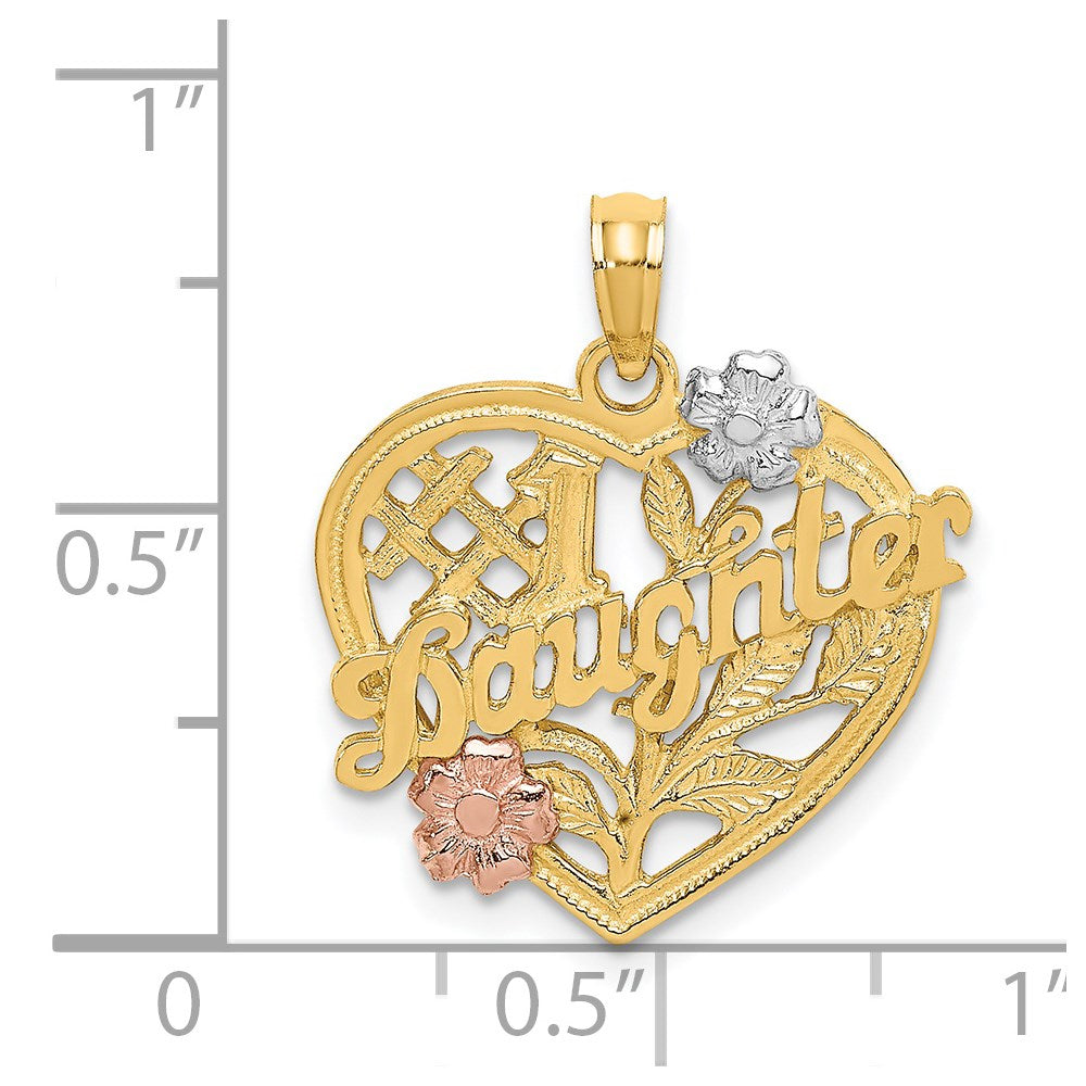 Million Charms 14K Two-Tone & White Rhodium-plated #1 Daughter On Heart With Flower Charm