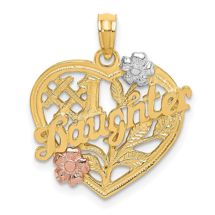 Million Charms 14K Two-Tone & White Rhodium-plated #1 Daughter On Heart With Flower Charm