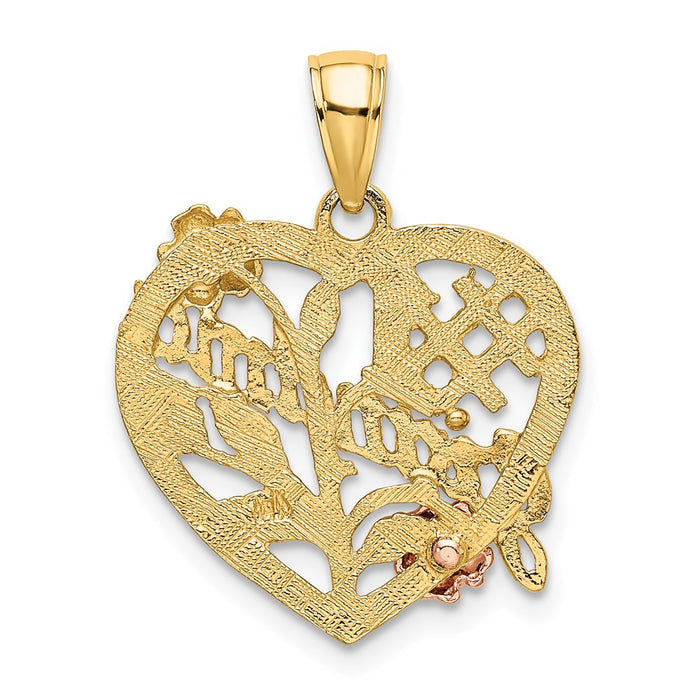 Million Charms 14K Tri-Color #1 Grandma On Heart With Flower Charm