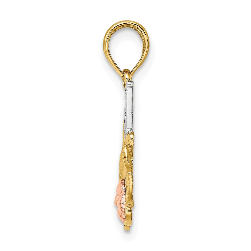 Million Charms 14K Yellow & Rose Gold Themed With Rhodium-Plated #1 Mom With Flower Charm