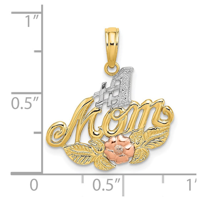 Million Charms 14K Yellow & Rose Gold Themed With Rhodium-Plated #1 Mom With Flower Charm